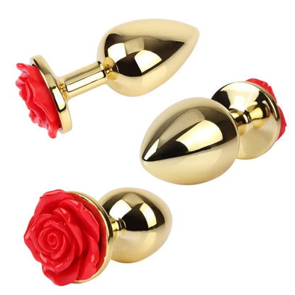 Kit Plug Anal em Metal com 3 Tamanhos – Base em Rosa Elegante