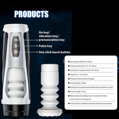 Masturbador Masculino Automático com Textura 3D – Recarregável, Silencioso e com Sensação Realista