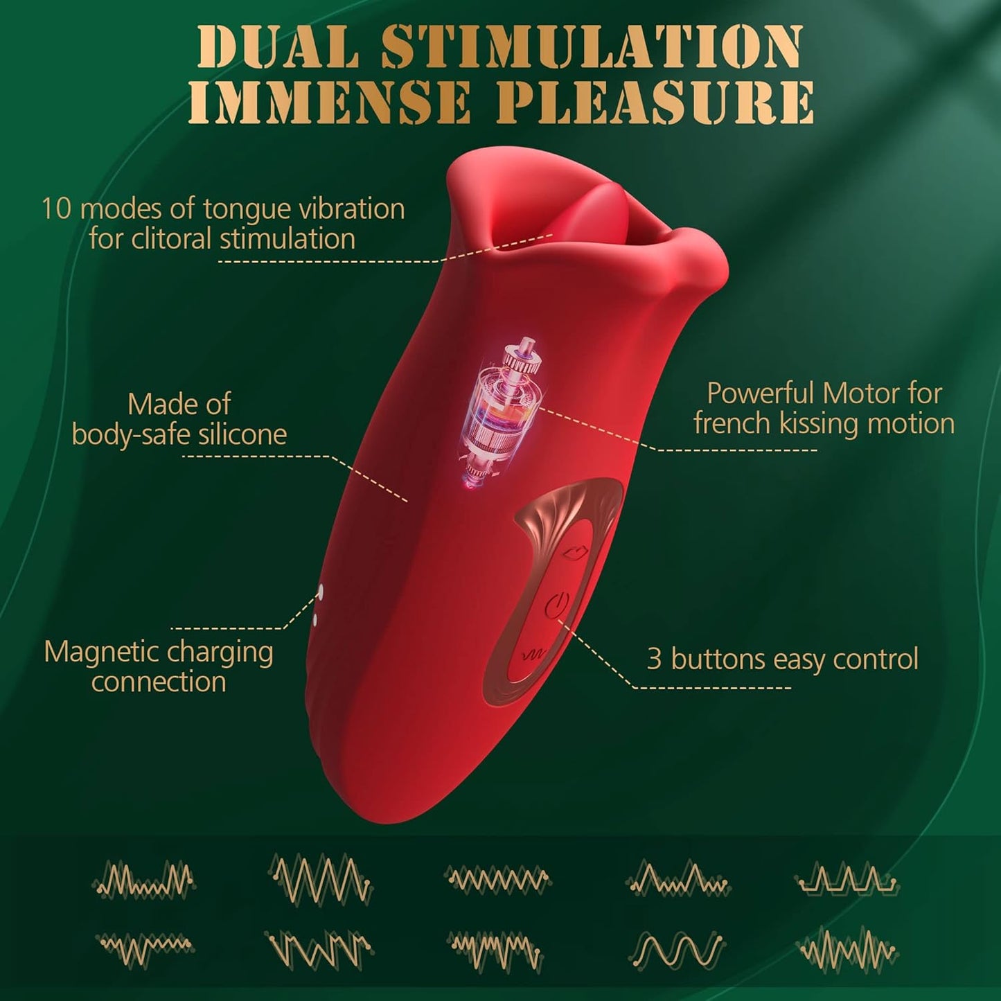 Vibrador de Língua com Sucção – 10 Modos de Beijo e Vibração para Prazer Intenso
