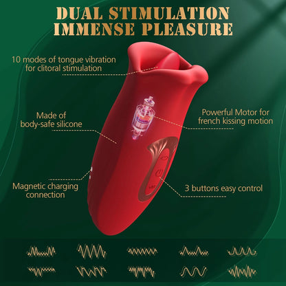 Vibrador de Língua com Sucção – 10 Modos de Beijo e Vibração para Prazer Intenso