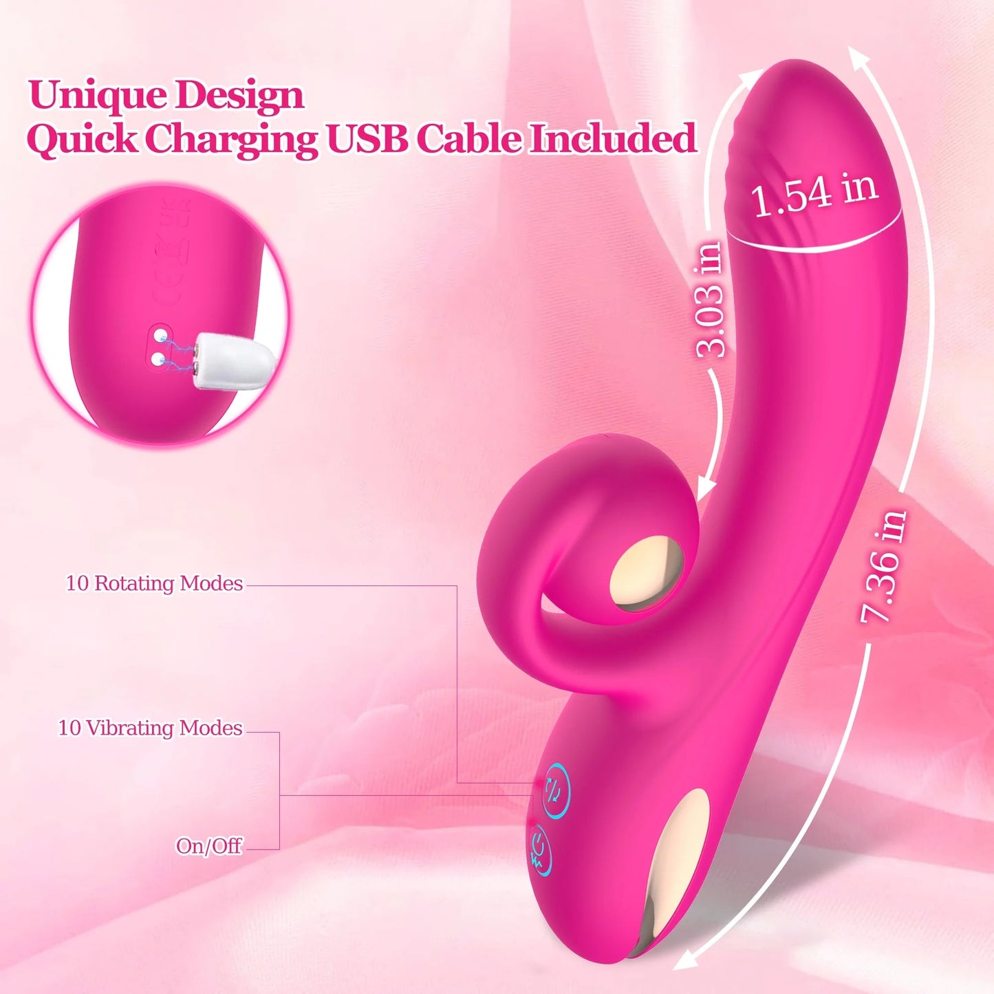 Vibrador Rotativo de Dupla Estimulação – 10 Modos, Recarregável e à Prova d’Água