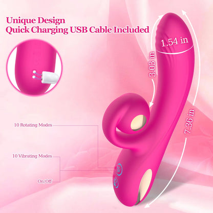 Vibrador Rotativo de Dupla Estimulação – 10 Modos, Recarregável e à Prova d’Água