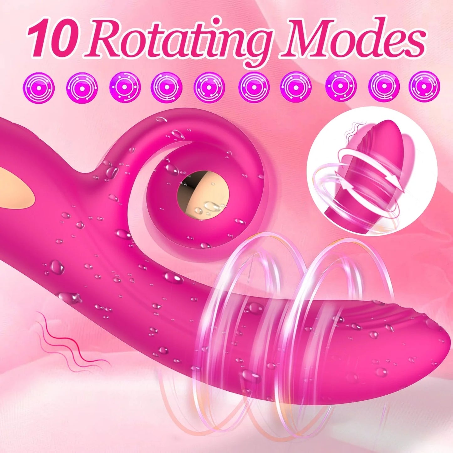 Vibrador Rotativo de Dupla Estimulação – 10 Modos, Recarregável e à Prova d’Água