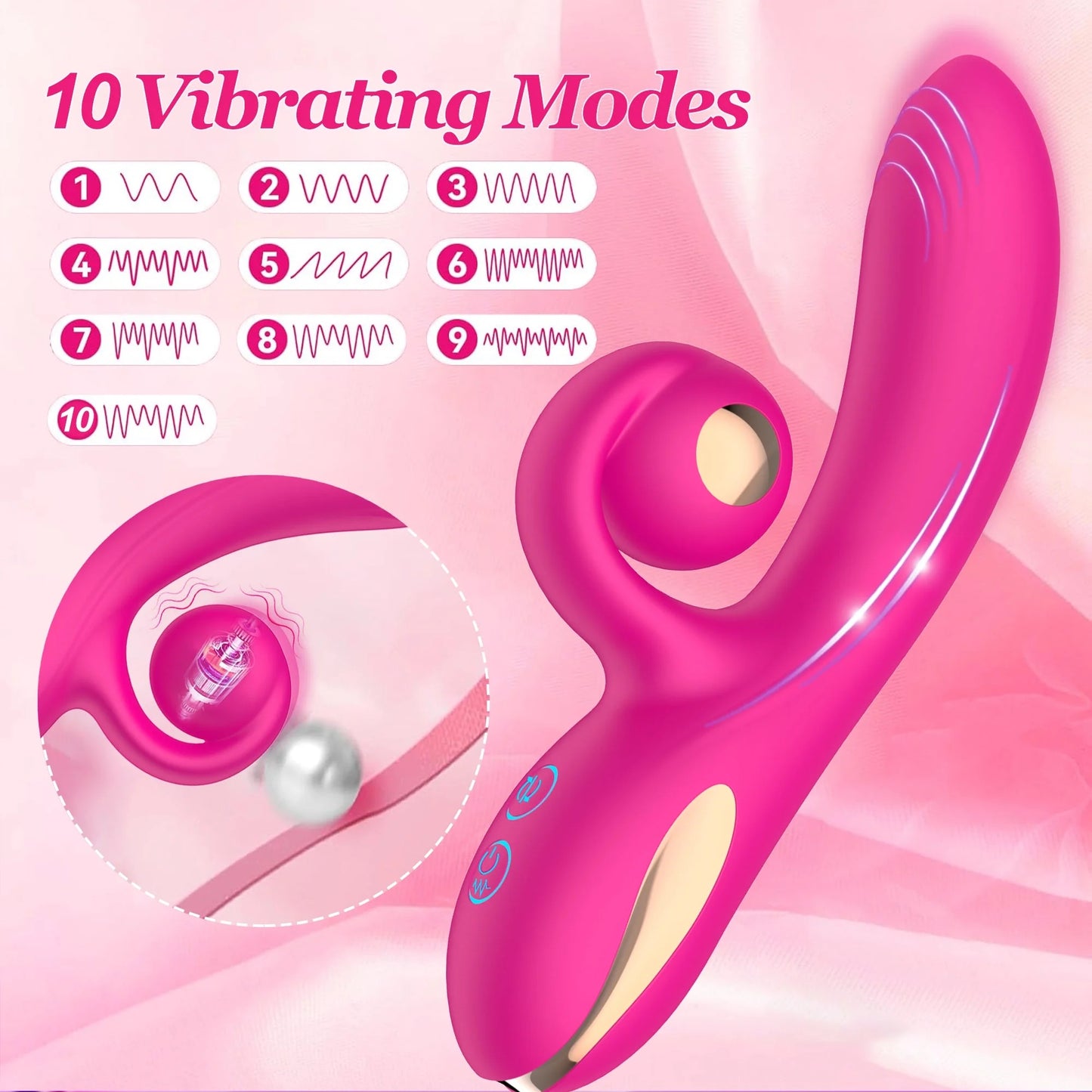 Vibrador Rotativo de Dupla Estimulação – 10 Modos, Recarregável e à Prova d’Água