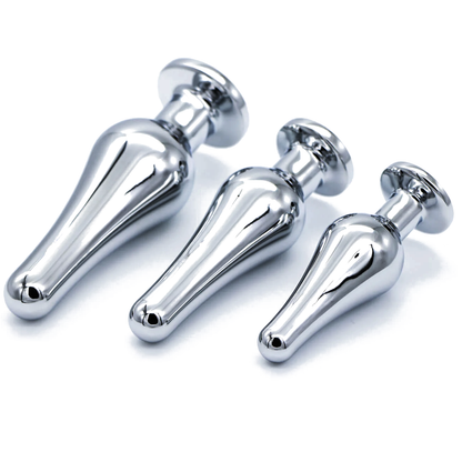 Kit Plug Anal Metálico 3 Tamanhos com Acabamento Premium