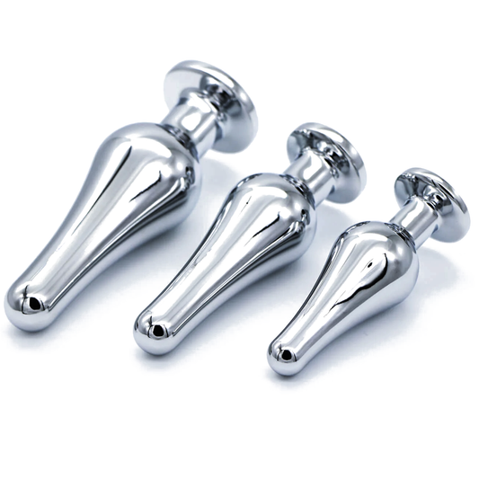 Kit Plug Anal Metálico 3 Tamanhos com Acabamento Premium