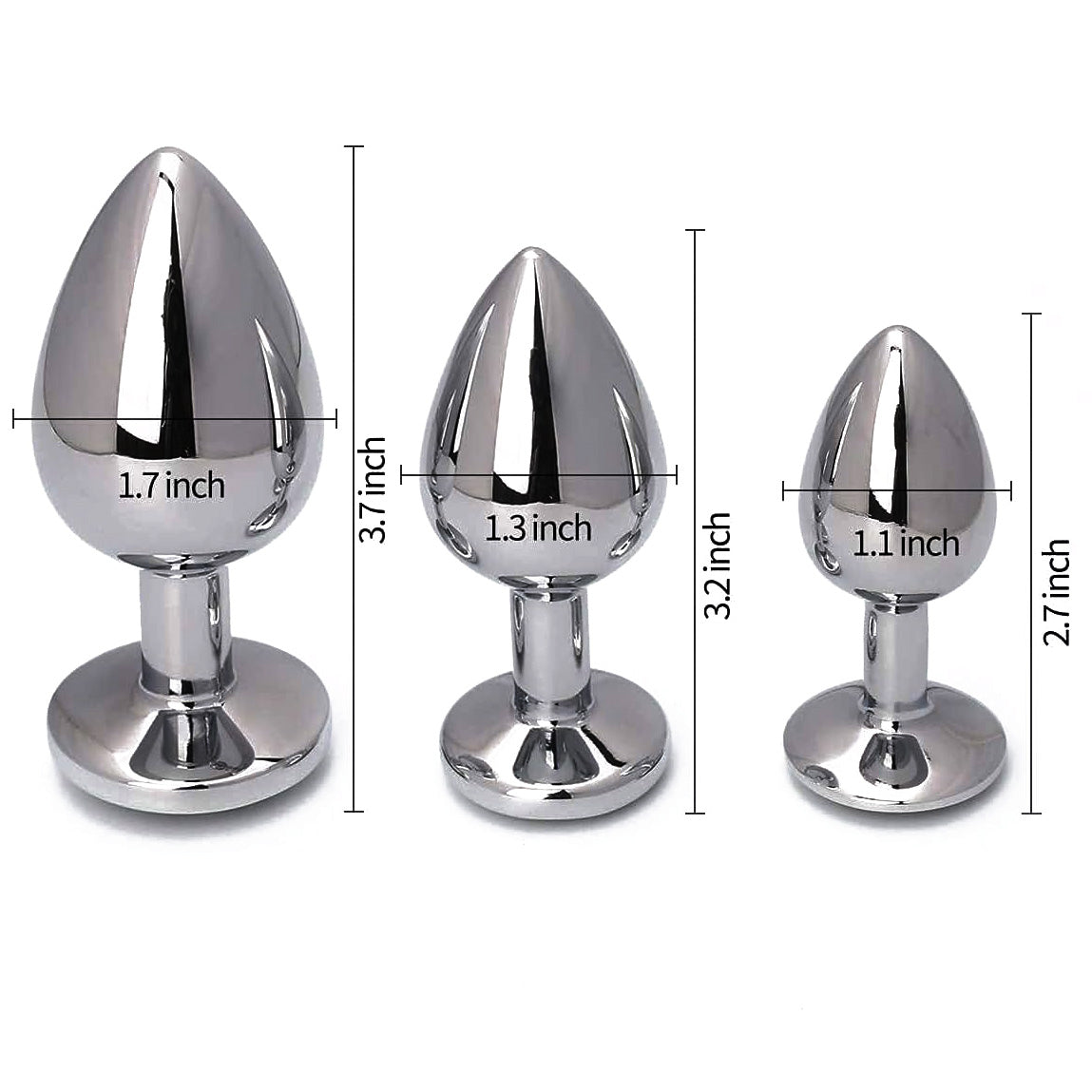 Kit Plug Anal Metálico 3 Tamanhos com Joia e Treinamento Progressivo